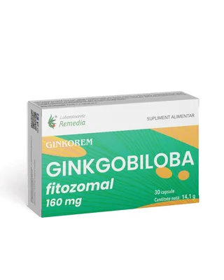 Ginkgo biloba fitozomal Ginkorem 160mg, 30 capsule, Laboratoarele Remedia
