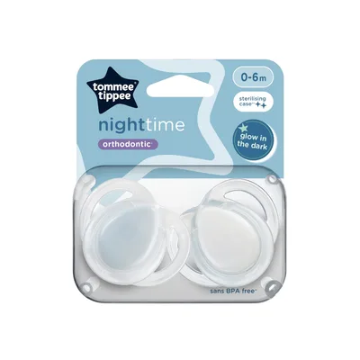 Suzeta ortodontica de noapte care lumineaza in intuneric 0-6 luni Transparent, 2 bucati, Tommee Tippee