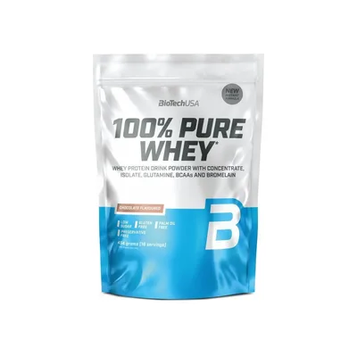 Pudra proteica 100% Pure Whey cu aroma de ciocolata, 454g, BioTechUSA