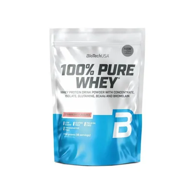 Pudra proteica 100% Pure Whey cu aroma de capsuni, 454g, BioTechUSA