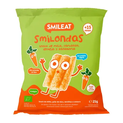 Chipsuri cu porumb naut linte si morcov Smilondas, +15 luni Bio, 25g, Smileat