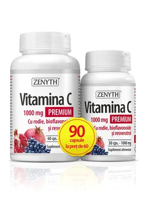 Pachet  Vitamina C Premium cu rodie, 60 + 30 capsule, Zenyth
