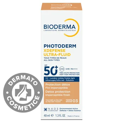 Crema colorata SPF50+ XDefense Ultra-Fluid Fototip 3 pentru protectie UV completa, 40ml, Bioderma