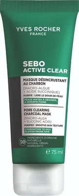 Masca pentru curatarea porilor Carbune Vegetal Sebo Active,  ml, Yves Rocher