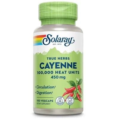 Cayenne ardei iute 450mg Solaray, 100 capsule, Secom