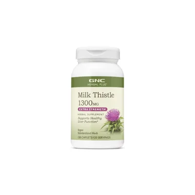 Silimarina cu extract din seminte de armurariu Milk Thistle Herbal Plus 1300mg, 120 capsule, GNC