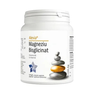 Magneziu bisglicinat cu vitamin B6 si piperina, 120 capsule, Alevia