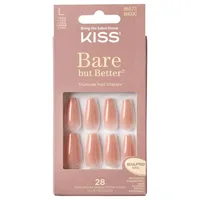 Unghii false Bare but Better Nude Glow Long Coffin, 28 de bucati, Kiss