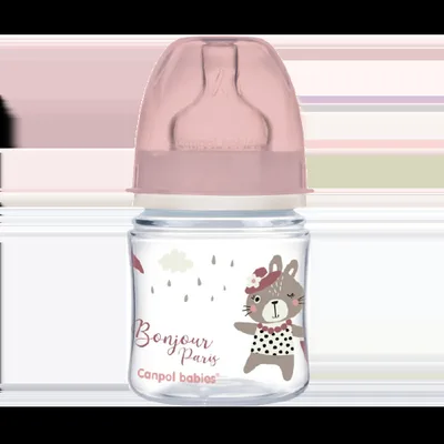 Biberon roz anticolici cu gat larg PP EasyStart Bonjour Paris, 120ml, Canpol babies
