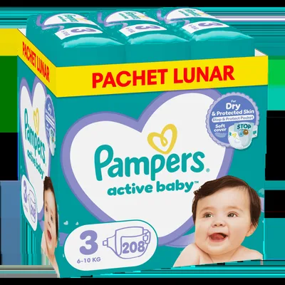 Scutece Active Baby Marimea 3 Midi pentru 6-10 kg, 208 bucati, Pampers