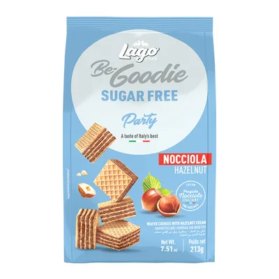 Napolitane cu crema de alune fara zahar Party, 213g, Lago