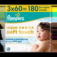 Servetele umede cu 99% apa si lotiune usoara Aqua Soft Touch, 60 bucati, Pampers