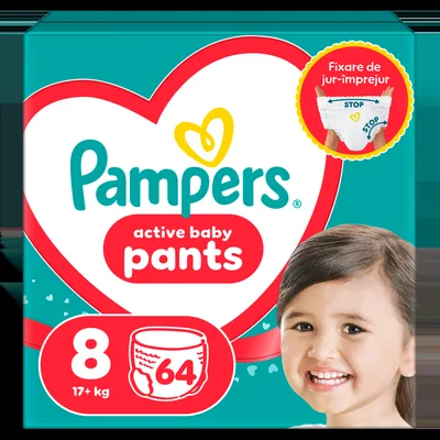 Scutece-chilotel Active Baby Pants Mega Box Marimea 8 pentru +17kg, 64 bucati, Pampers