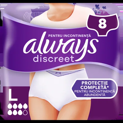 Chiloti pentru incontinenta urinara Discreet 7 picaturi L, 8 bucati, Always
