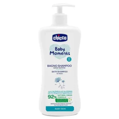 Gel de dus si sampon 2 in 1 fara lacrimi Baby Moments Baby Skin 0 luni +, 500ml, Chicco