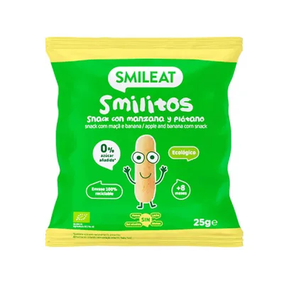 Pufuleti Smilitos Bio cu ulei de masline, banane si mere +8 luni, 25 g – Smileat