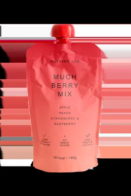 Piure pasteurizat din fructe cu mere piersici capsuni si zmeura, 180g, Nutrino Lab