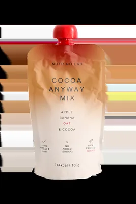 Piure pasteurizat din fructe cu mere si banane cu adaos de ovaz si pudra de cacao, 180g, Nutrino Lab