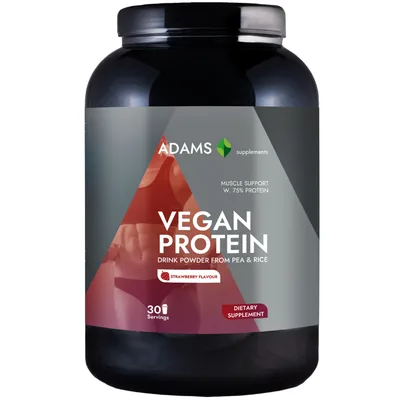 Vegan Protein cu aroma de capsuni, 454g, Adams Vision