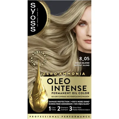 Vopsea de par fara amoniac Color Oleo 8-05 blond bej, 115ml, Syoss