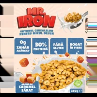 Cereale cu 30% proteina fara zahar low-carb gluten free si vegane Caramel Sarat, 250g, Mr. Iron