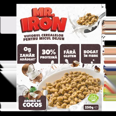 Cereale cu 30% proteina fara zahar low-carb gluten free si vegane Cocos, 250g, Mr. Iron