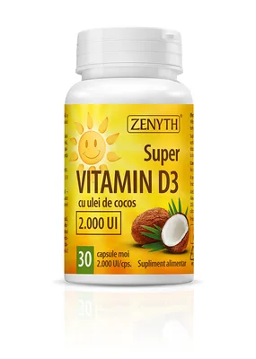 Super Vitamina D3 cu ulei de cocos, 120 capsule, Zenyth