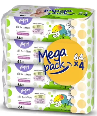Servetele umede Happy Silk & Cotton, 64 bucati, Bella Baby