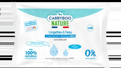 Servetele de apa umede hipoalergenice fara parfum si cu extract de musetel, 58 bucati, Carryboo