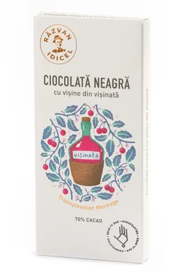 Ciocolata neagra 70% cacao cu visine din visinata, 80g, Razvan Idicel