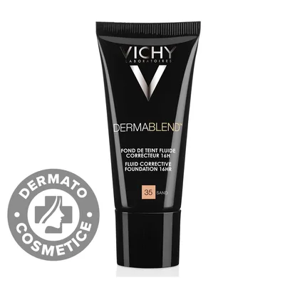 Fond de ten corector fluid rezistenta 16h SPF28 ten normal sau uscat Dermablend 30, 30ml, Vichy
