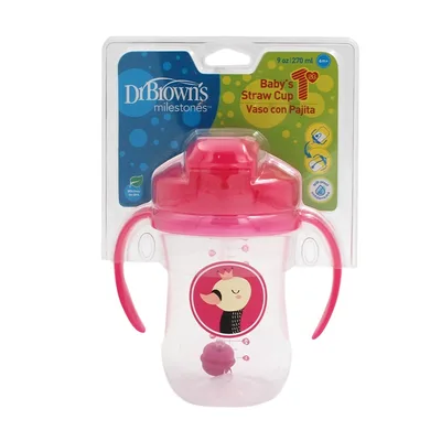 Prima canita cu pai a bebelusului roz, 270ml, Dr. Brown's