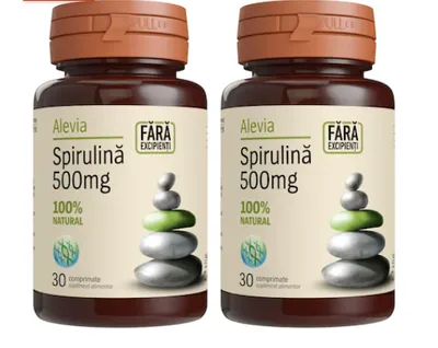 Pachet Spirulina 500mg 1+1 Gratuit, 2 x 30 comprimate, Alevia