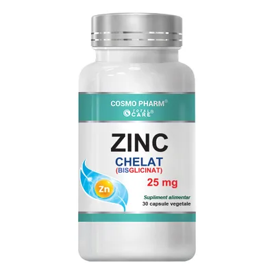 Zinc Chelat Bisglicinat 25mg, 60 capsule vegetale, Cosmopharm