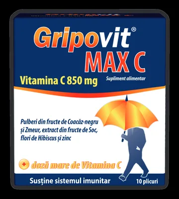 Gripovit Max C cu pulberi din fructe, 10 plicuri, Zdrovit