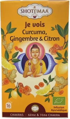 Ceai cu turmeric, ghimbir si lamaie Chakras Vision Bio, 16 plicuri, Shoti Maa