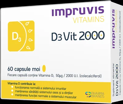 D3vit 2000 cu vitamina D3 2000 U.I., 60 capsule moi, Pharma Brands