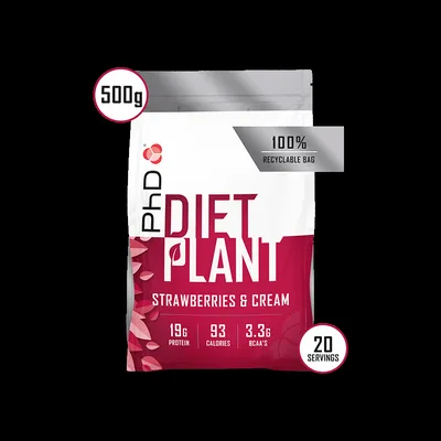 Pudra proteica Diet Plant cu aroma de capsuni si frisca, 1kg, PhD