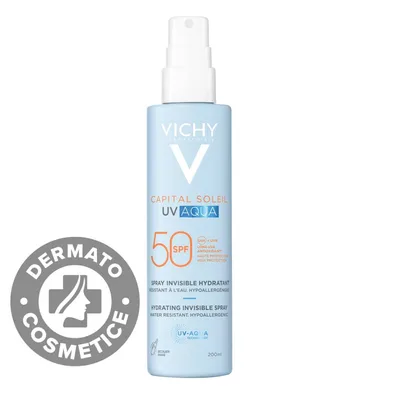 Spray hidratant pentru fata si corp SPF50 Capital Soleil UV AQUA, 200ml, Vichy