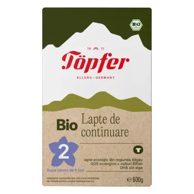 Lapte de continuare Bio 2, dupa 6 luni, 600 g, Topfer