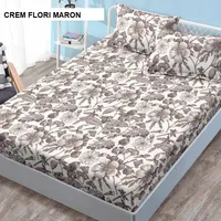 Husa de pat cu 2 fete de perna ELEGANCE crem flori maron 160x200 cm, Ralex | 1 buc