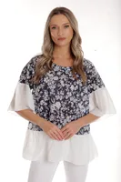 Bluza dama CP25029 bleumarin floral & alb, Cesy | marimea XL