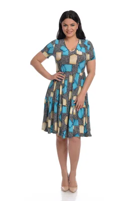 Rochie volane CV22032 negru/turcoaz/bej, Cesy | marimea M