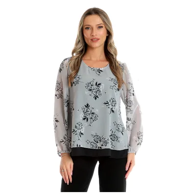 Bluza voal dublu CP25024 gri floral/negru, Cesy | marimea L