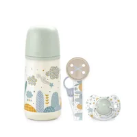 Set biberon Dreams Blue 270ml, tetina SX Pro flux mediu, suzeta SX Pro 0-6 luni si lantisor pentru suzeta, Suavinex