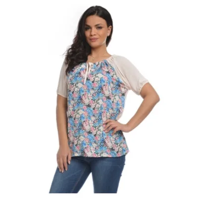 Bluza dama ie V107 nude/albastru floral, Eranthe | marimea S