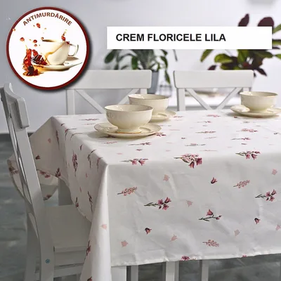 Fata de masa teflonata antimurdarire crem floricele lila 140x180 cm, Ralex | 1 buc