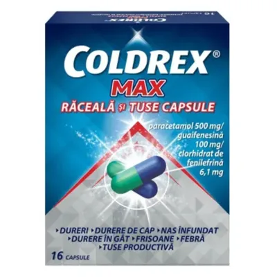 Coldrex Max raceala si tuse, Perrigo | 16 capsule