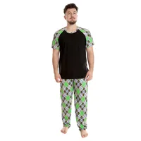 Pijama barbati AV2432 negru/verde cadrilat, Andana | marimea M