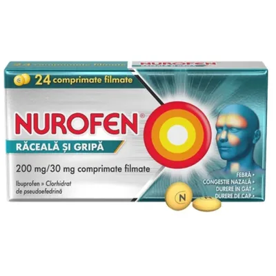 Nurofen Raceala si Gripa 200mg/30mg, Reckitt Benckiser | 24 comprimate filmate